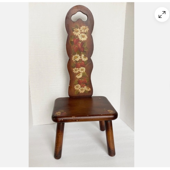 Vintage Wooden Spinning Stool Chair Hand Painted Signed - Picture 1 of 13